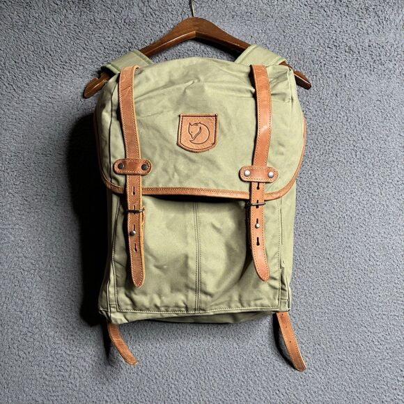 Fjallraven No.21 Rucksack Medium Green Tan Backpack Canvas Leather Gorpcore Bag - Picture 1 of 15